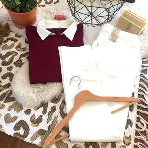 Cable & Gauge | Women's Neck Collar 2 in 1 Office Tunic 3/4 Sleeve Sweater